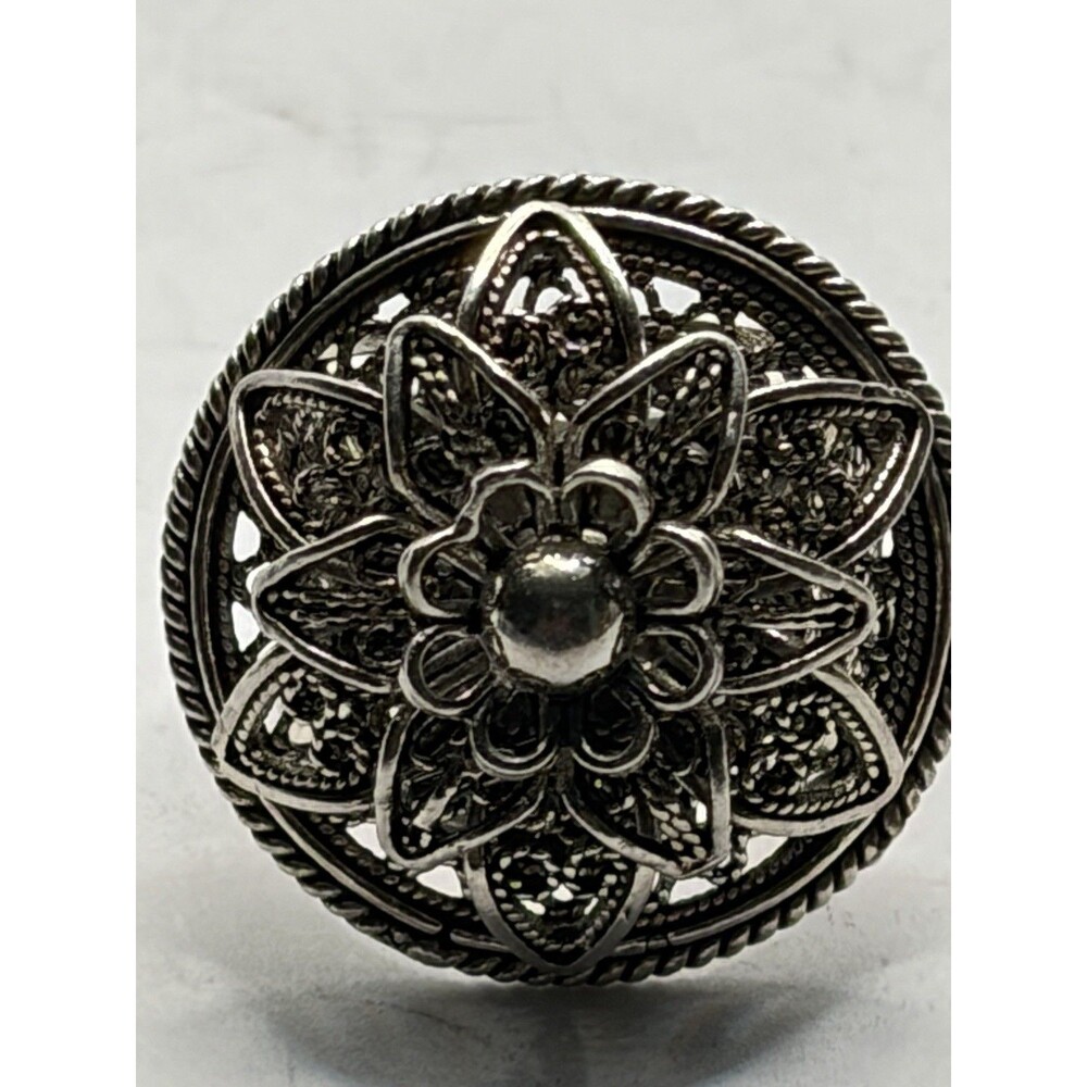 Beautiful Sterling Silver Signed DGS TURKEY 925 Filigree Flower Ring SZ 6